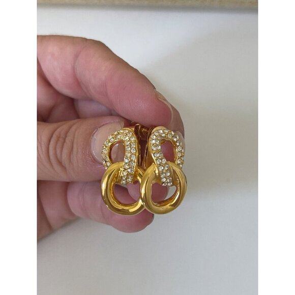 Napier Vintage Clip On Earrings, Gold Tone & Rhinestone, Link, Infinity … - Picture 3 of 6